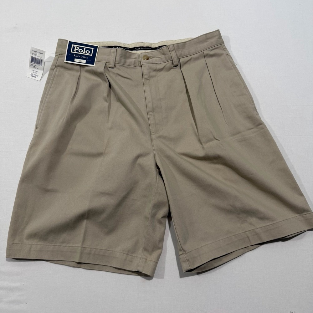 VTG 90s NWT Polo Ralph Lauren Tyler Short Mens 33 Tan Khaki Pleated Chino Shorts